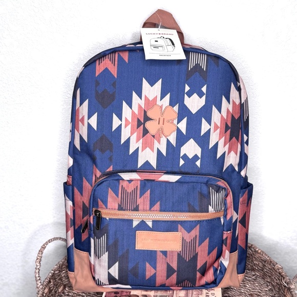 NWT Lucky Brand Backpack,vivid navy & honey color,fits 15 in laptop&large phone - Picture 1 of 8